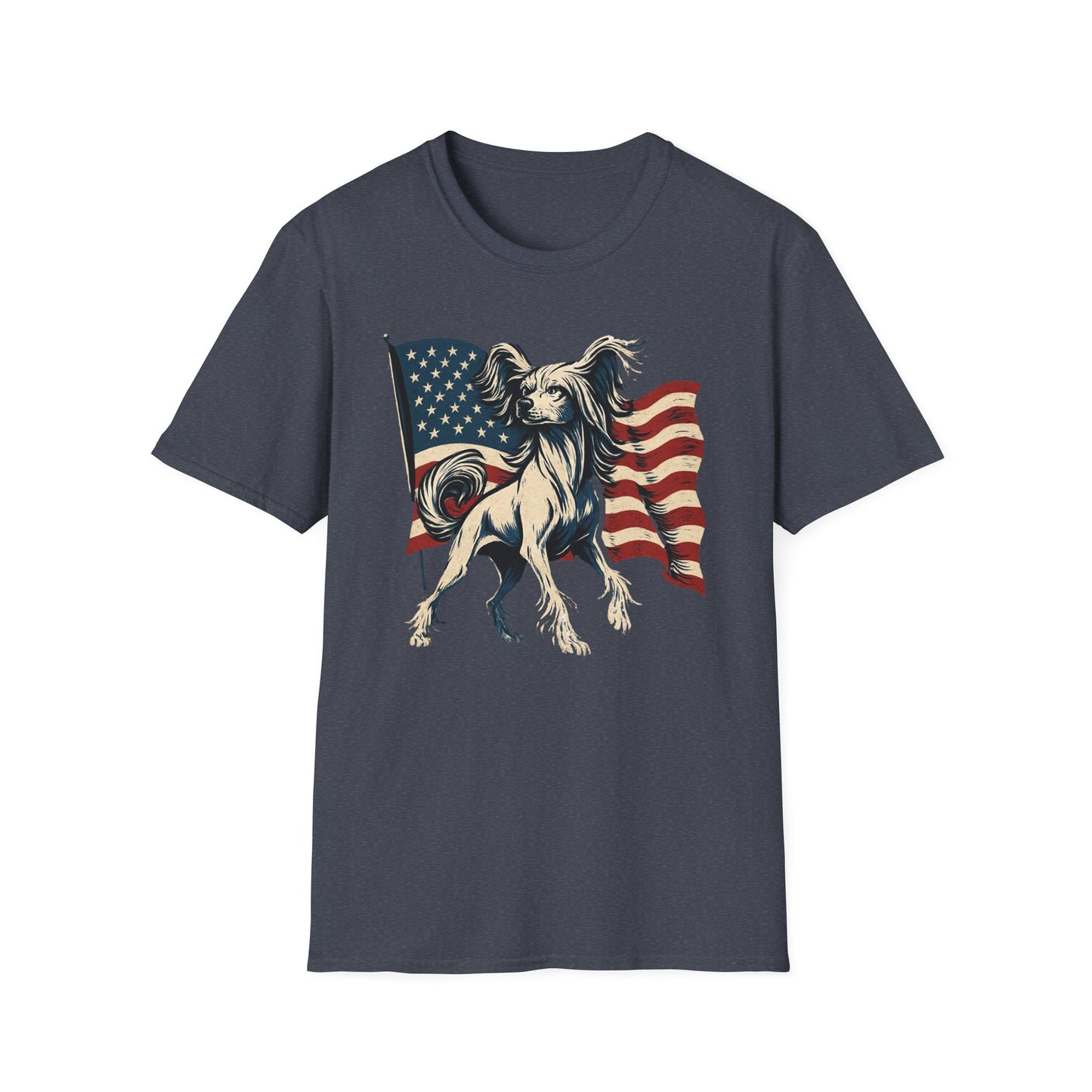 Patriotic Chinese Crested Dog With American Flag T Shirt