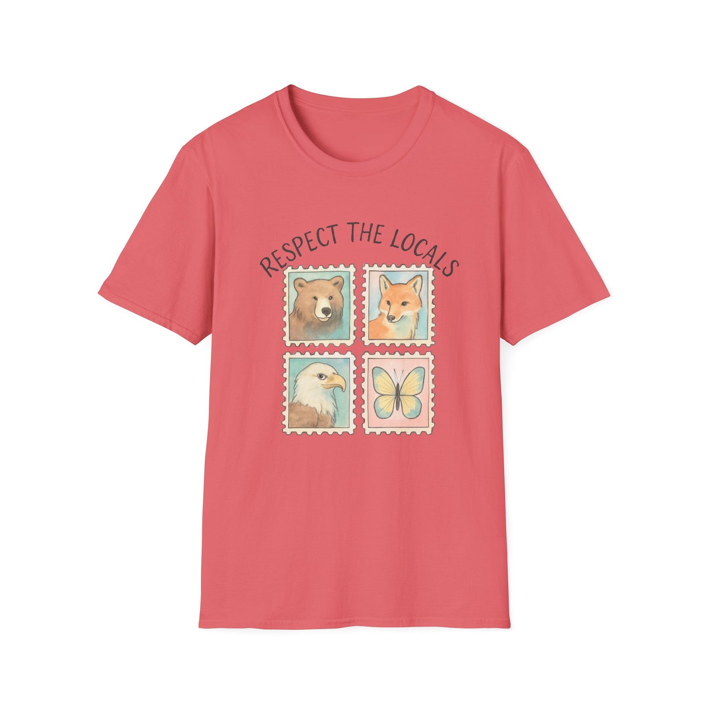 Respect the Locals, Bear, Fox, Eagle and Butterfly Stamp T Shirt