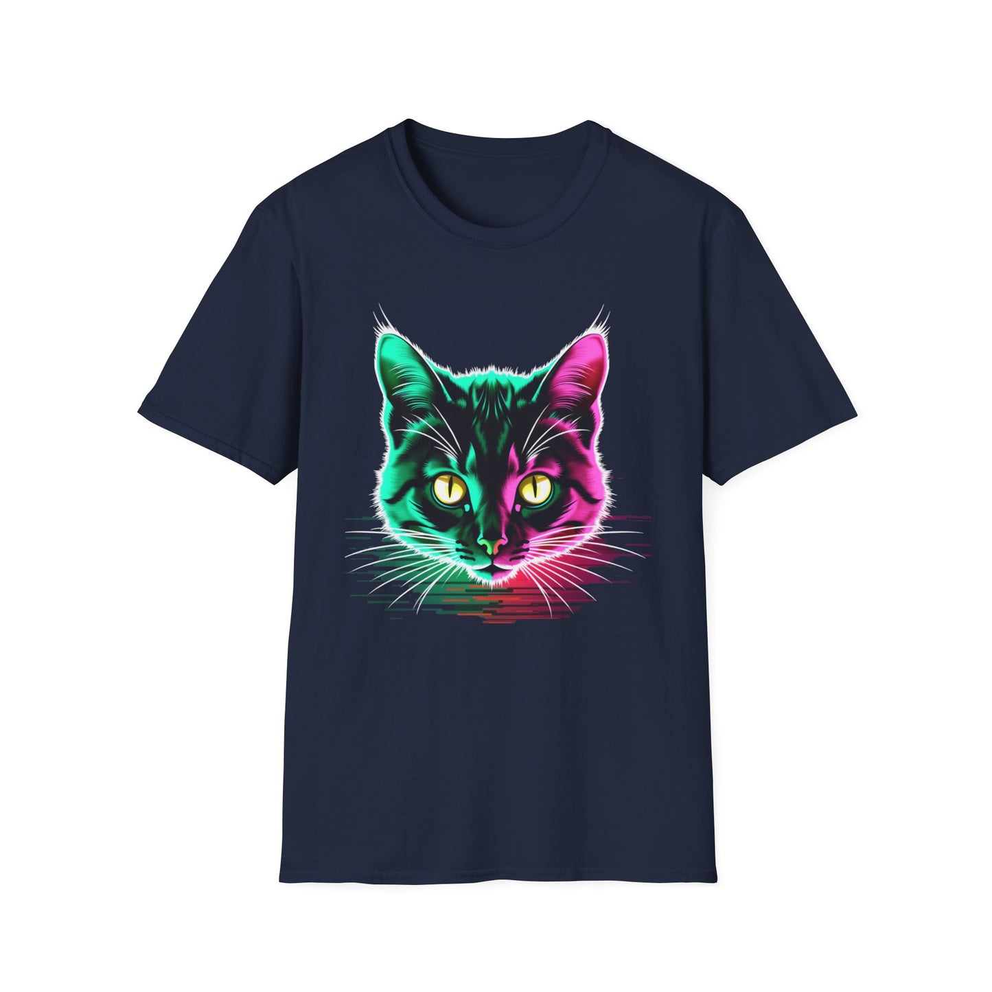 Domestic Short Hair Neon Colored Cat Head T Shirt