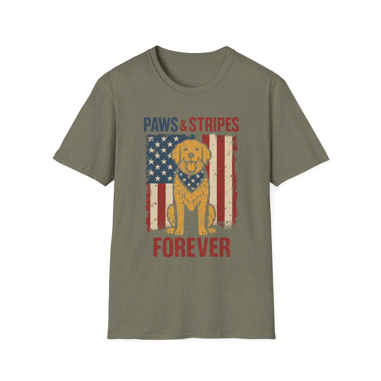 Paws and Stripes Forever  American Flag Grunge Look With Golden Retriever T Shirt