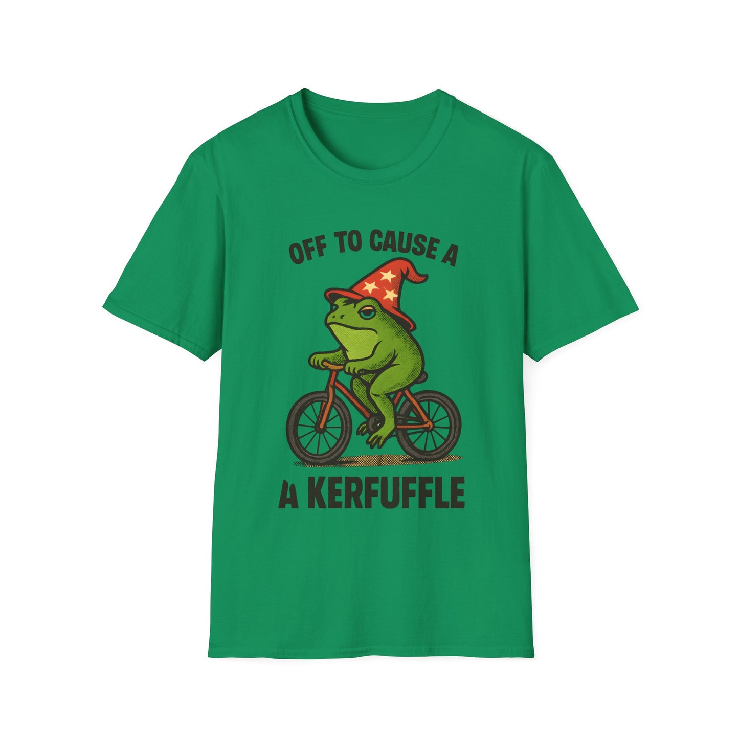 Off to Cause a Kerfluffle Frog on Bicycle T Shirt