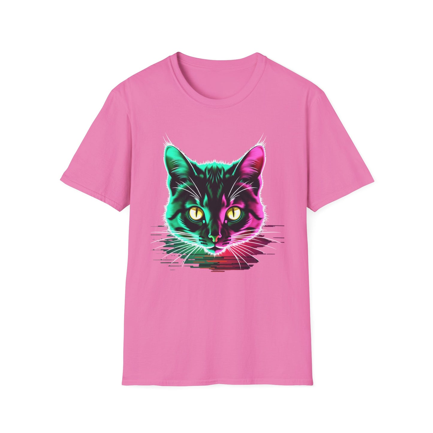 Domestic Short Hair Neon Colored Cat Head T Shirt