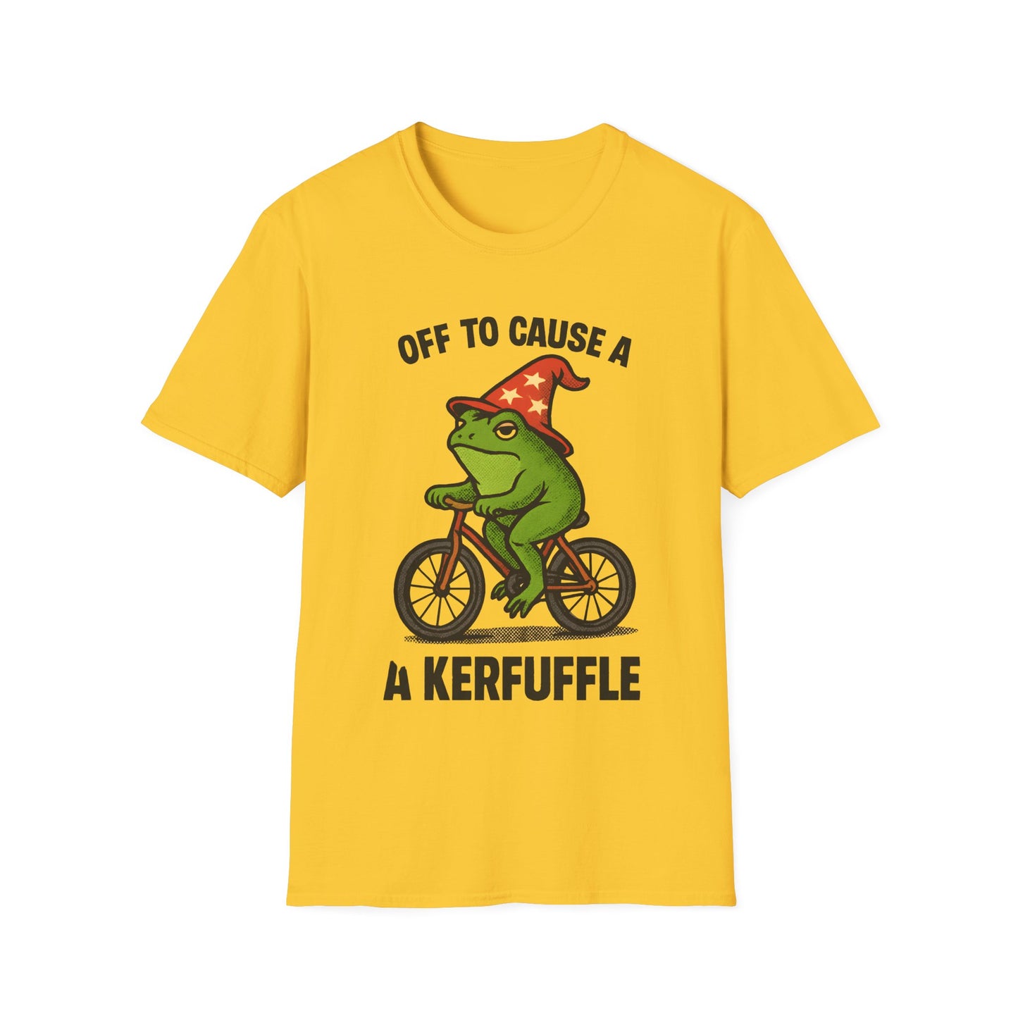 Off to Cause a Kerfluffle Frog on Bicycle T Shirt