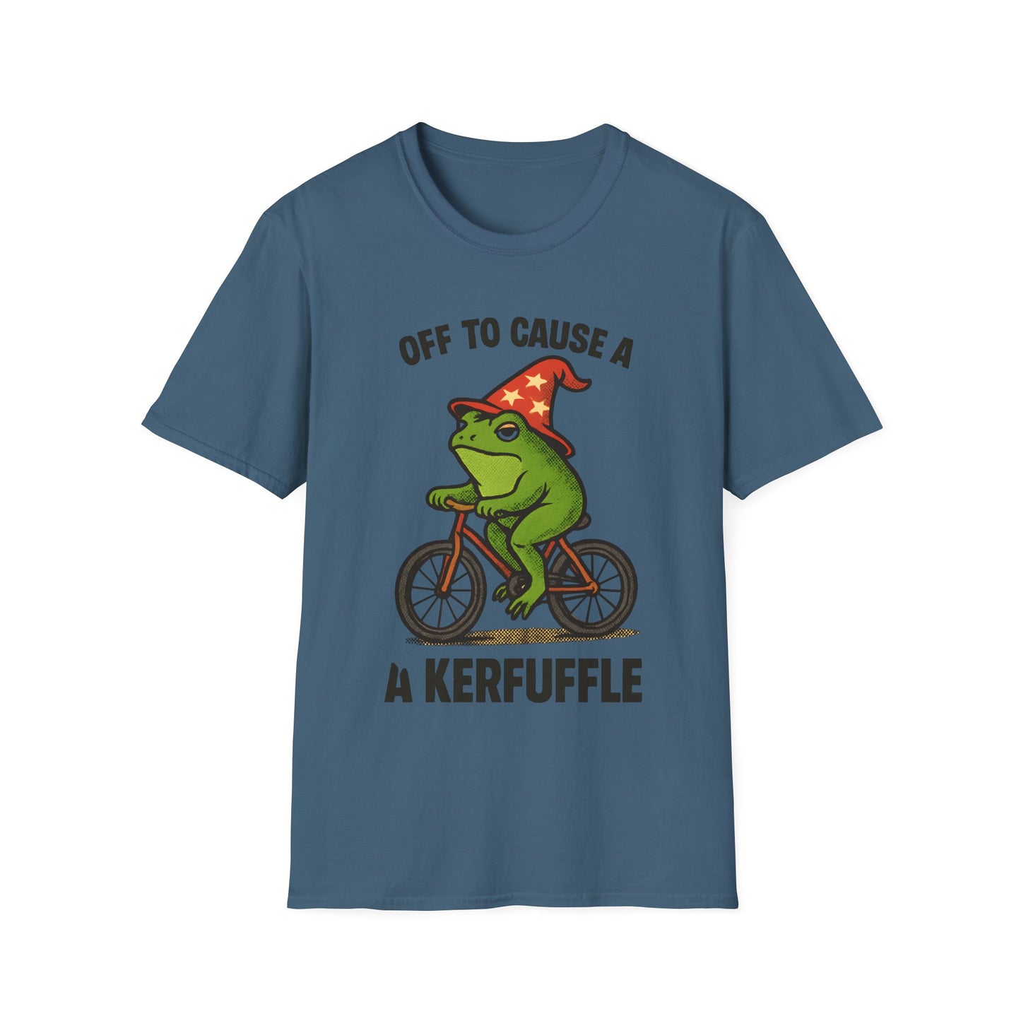 Off to Cause a Kerfluffle Frog on Bicycle T Shirt
