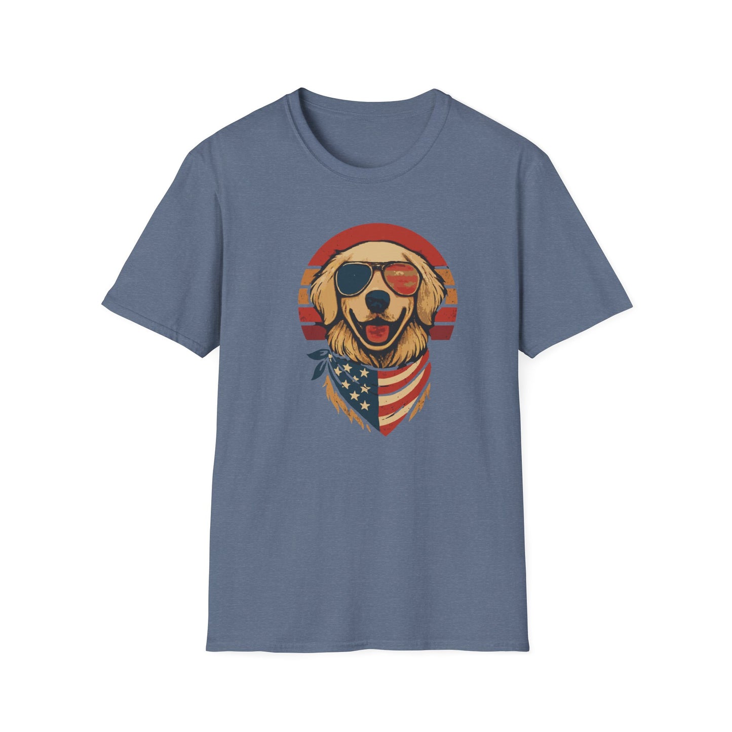 Patriotic Golden Retriever With Red White and Blue Bandana Grunge Look T Shirt