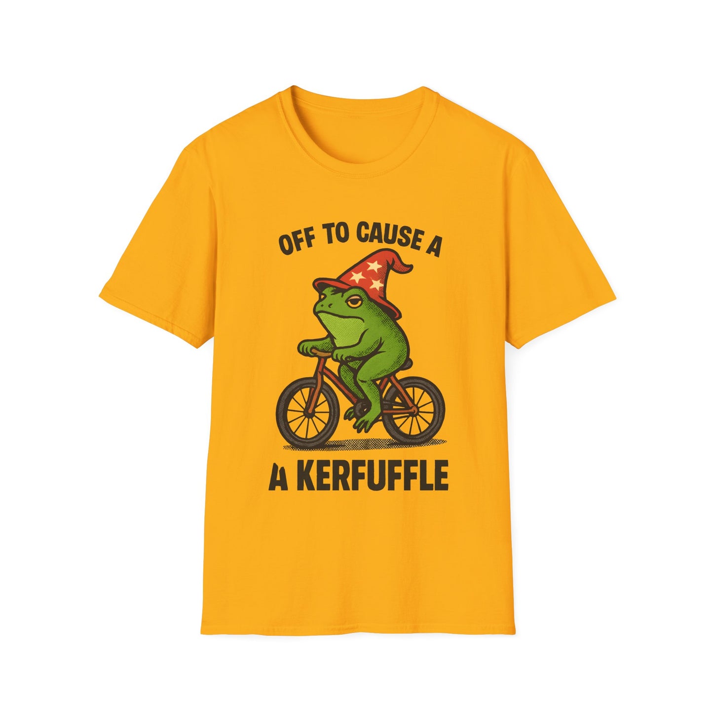 Off to Cause a Kerfluffle Frog on Bicycle T Shirt