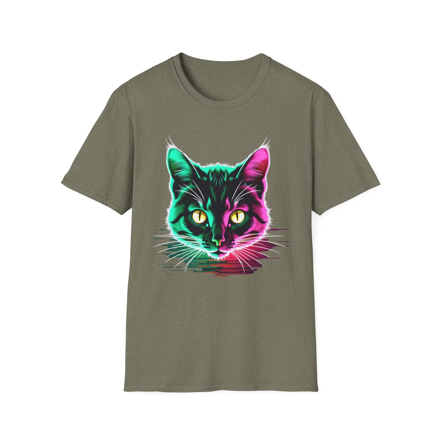 Domestic Short Hair Neon Colored Cat Head T Shirt