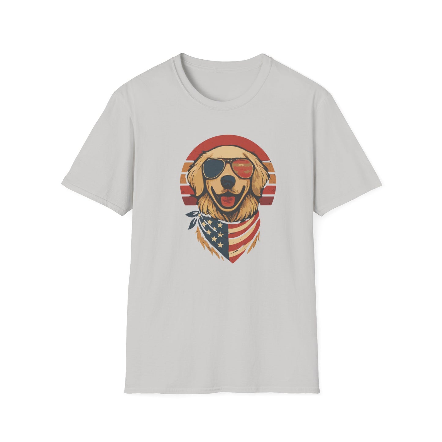 Patriotic Golden Retriever With Red White and Blue Bandana Grunge Look T Shirt