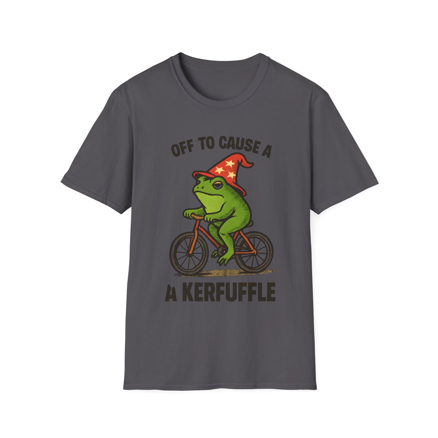 Off to Cause a Kerfluffle Frog on Bicycle T Shirt