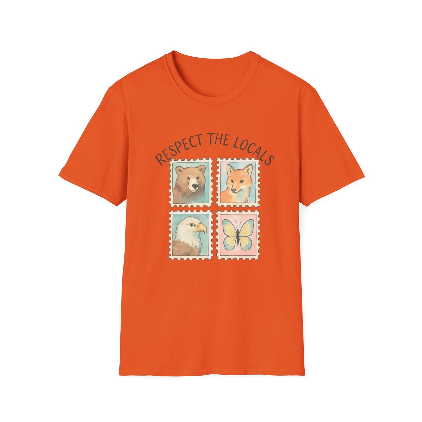 Respect the Locals, Bear, Fox, Eagle and Butterfly Stamp T Shirt