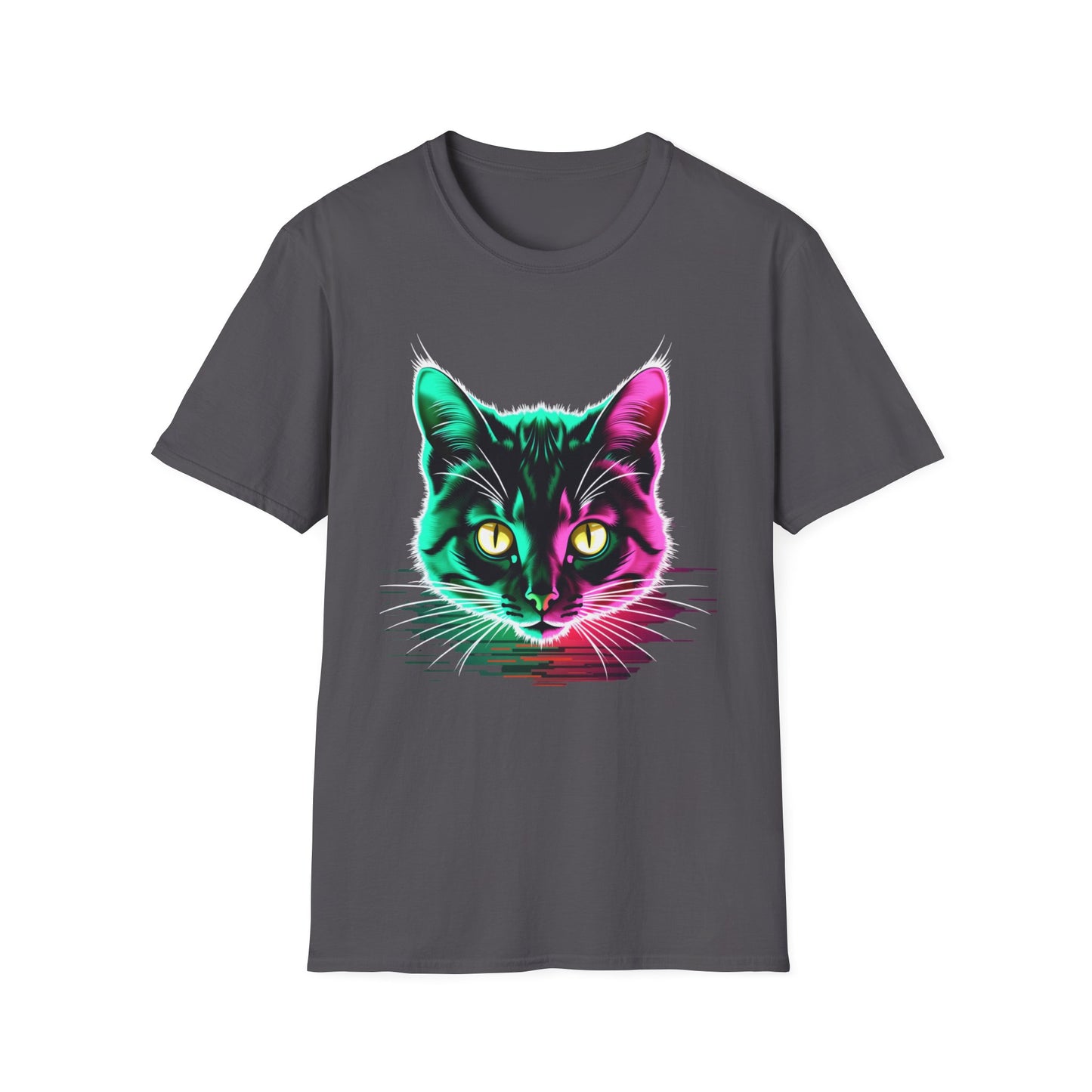 Domestic Short Hair Neon Colored Cat Head T Shirt
