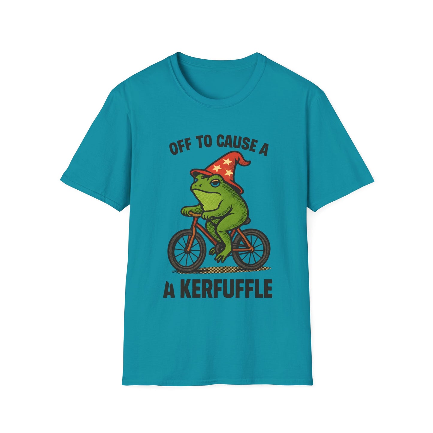 Off to Cause a Kerfluffle Frog on Bicycle T Shirt