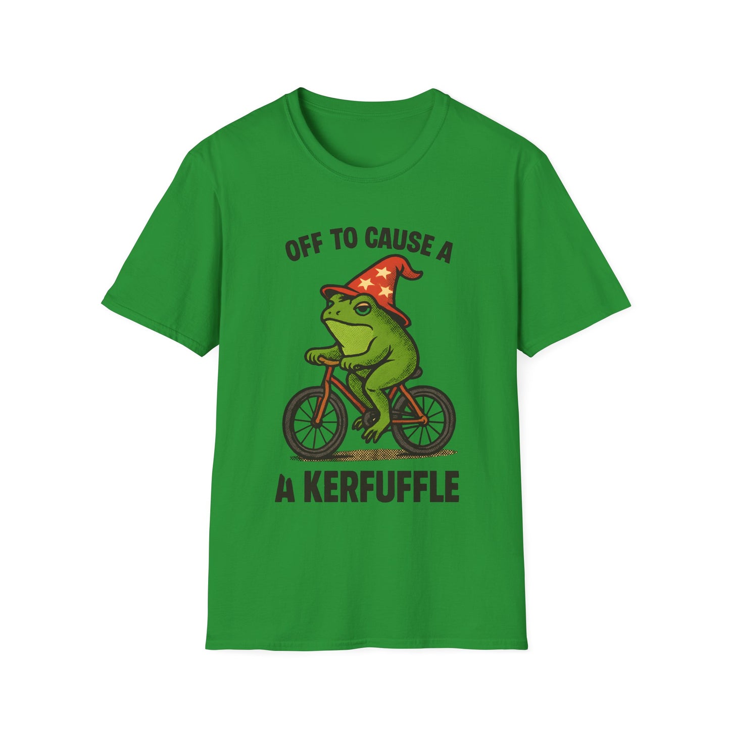 Off to Cause a Kerfluffle Frog on Bicycle T Shirt