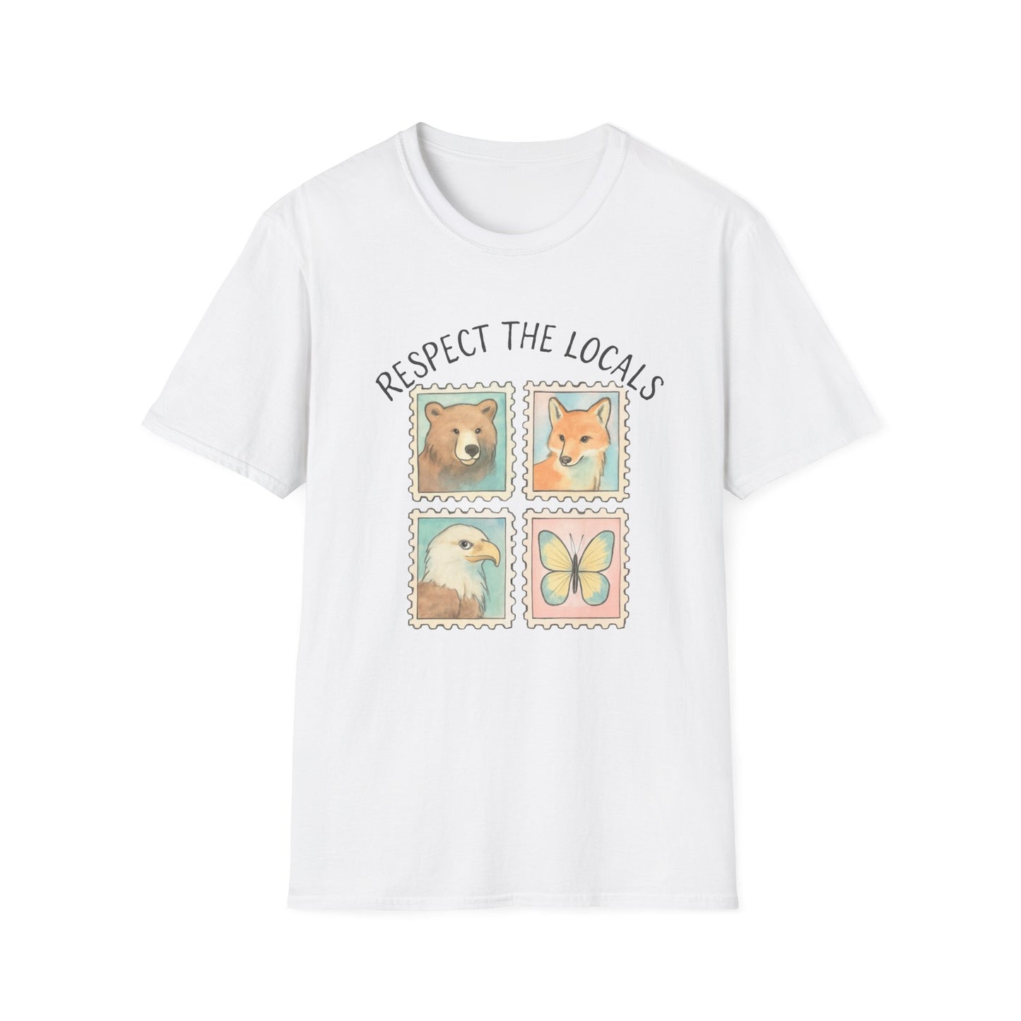 Respect the Locals, Bear, Fox, Eagle and Butterfly Stamp T Shirt