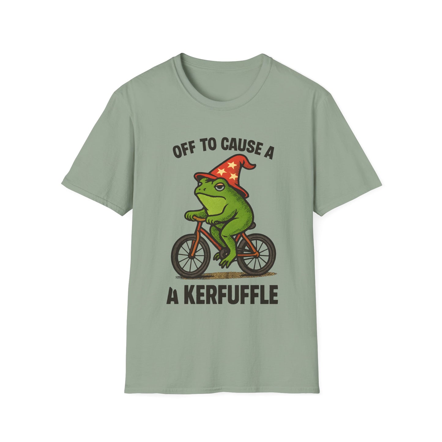 Off to Cause a Kerfluffle Frog on Bicycle T Shirt