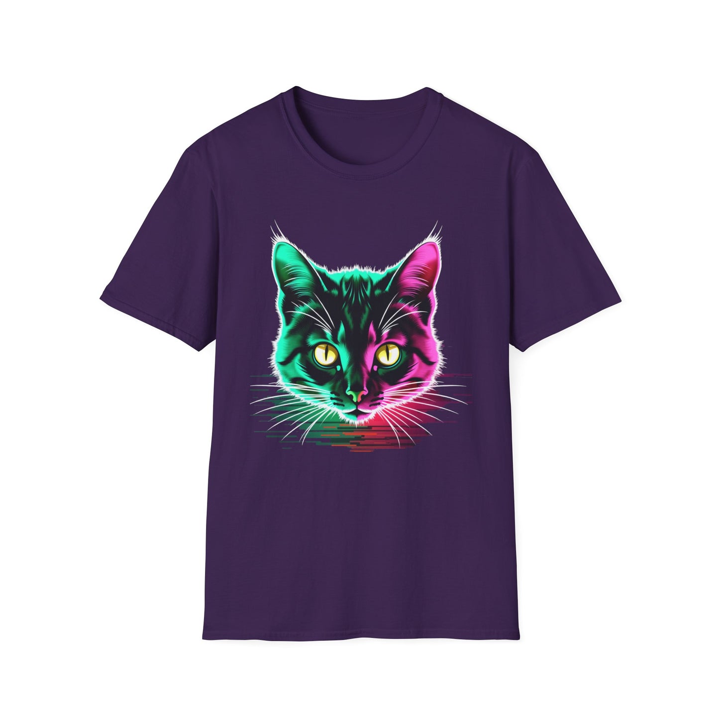 Domestic Short Hair Neon Colored Cat Head T Shirt