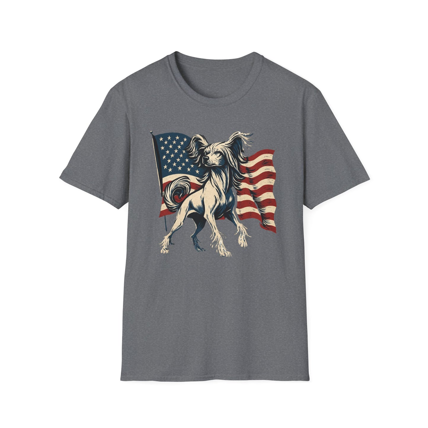 Patriotic Chinese Crested Dog With American Flag T Shirt