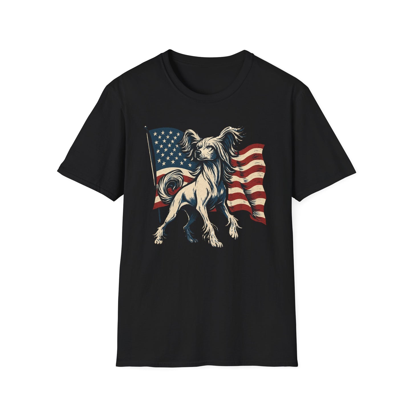 Patriotic Chinese Crested Dog With American Flag T Shirt