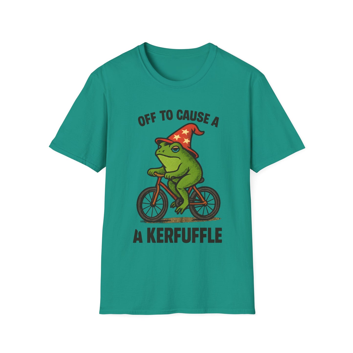 Off to Cause a Kerfluffle Frog on Bicycle T Shirt