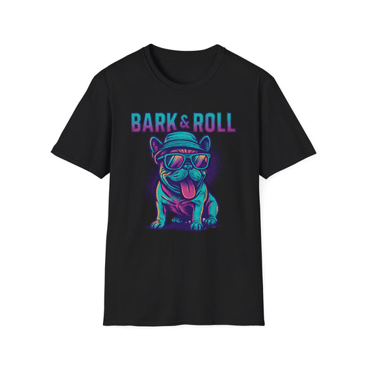 Bark and Roll Vivid Colored French Bull Dog With Hat T Shirt