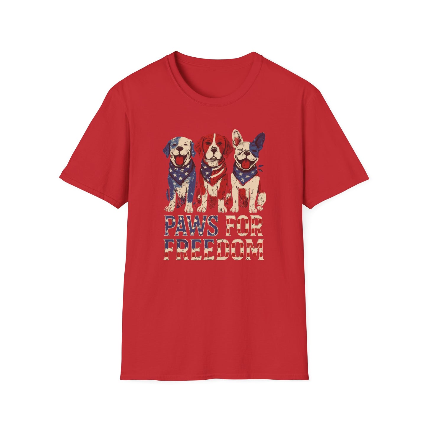 Paws For Freedom Red White And Blue Grunge Look With Happy Dogs T Shirt