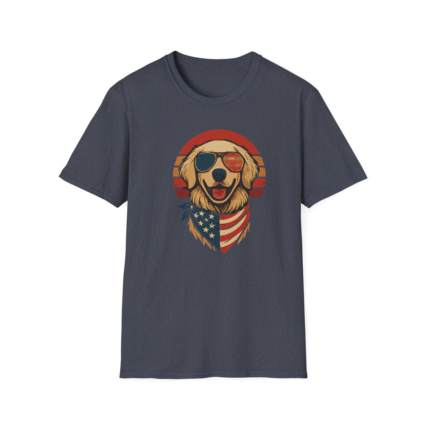 Patriotic Golden Retriever With Red White and Blue Bandana Grunge Look T Shirt