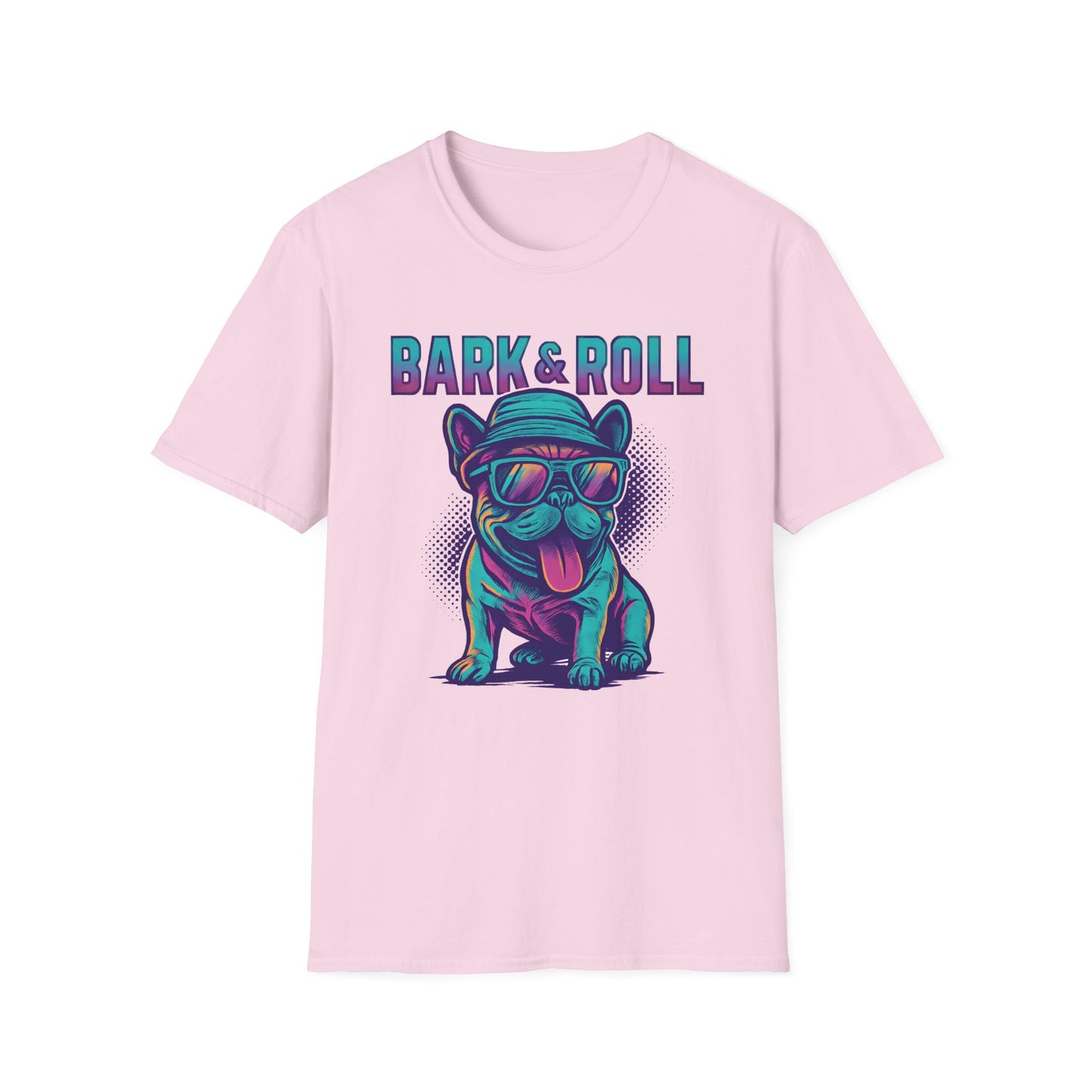 Bark and Roll Vivid Colored French Bull Dog With Hat T Shirt