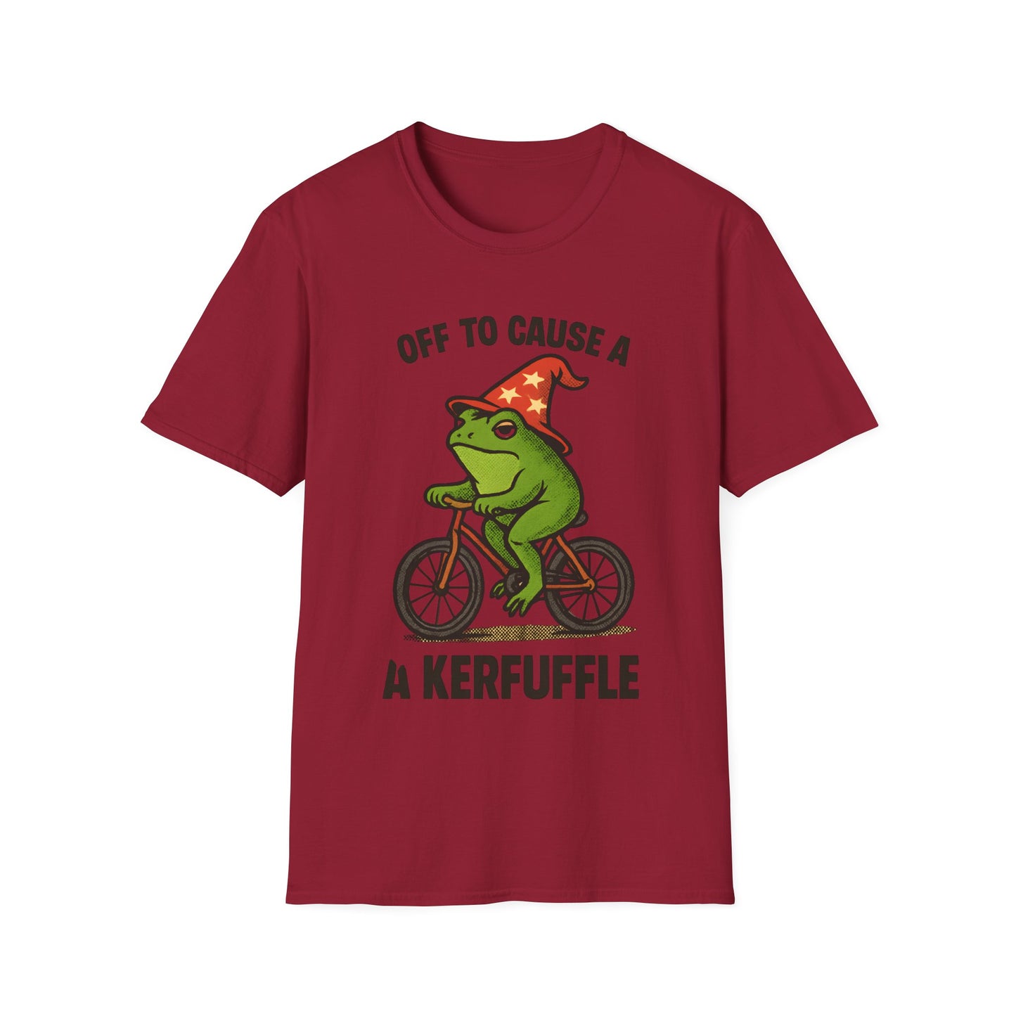 Off to Cause a Kerfluffle Frog on Bicycle T Shirt