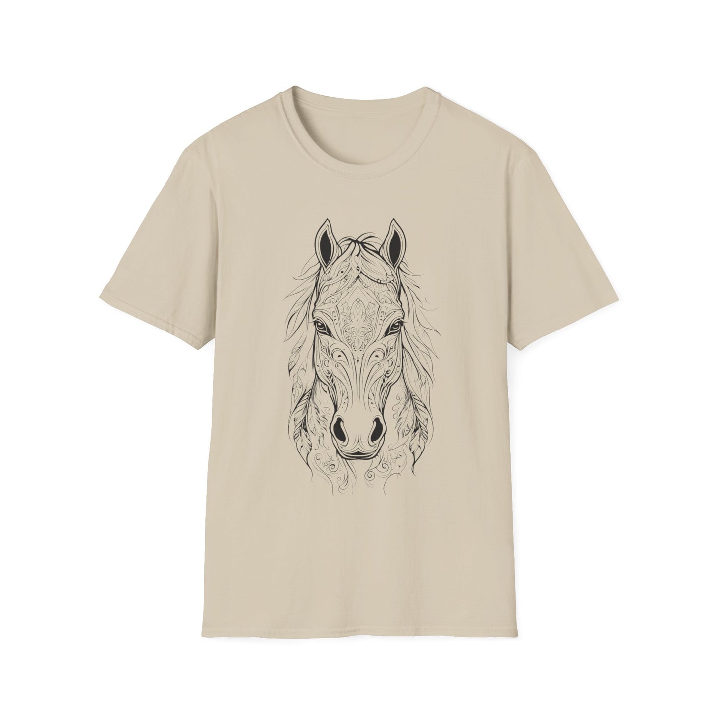 Mandela Frontal View of Feathery Horse Head T Shirt