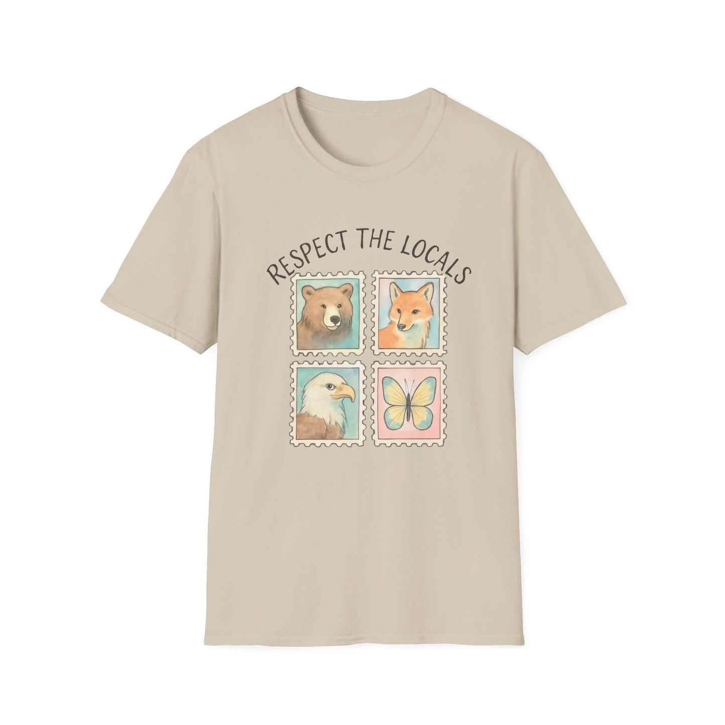 Respect the Locals, Bear, Fox, Eagle and Butterfly Stamp T Shirt
