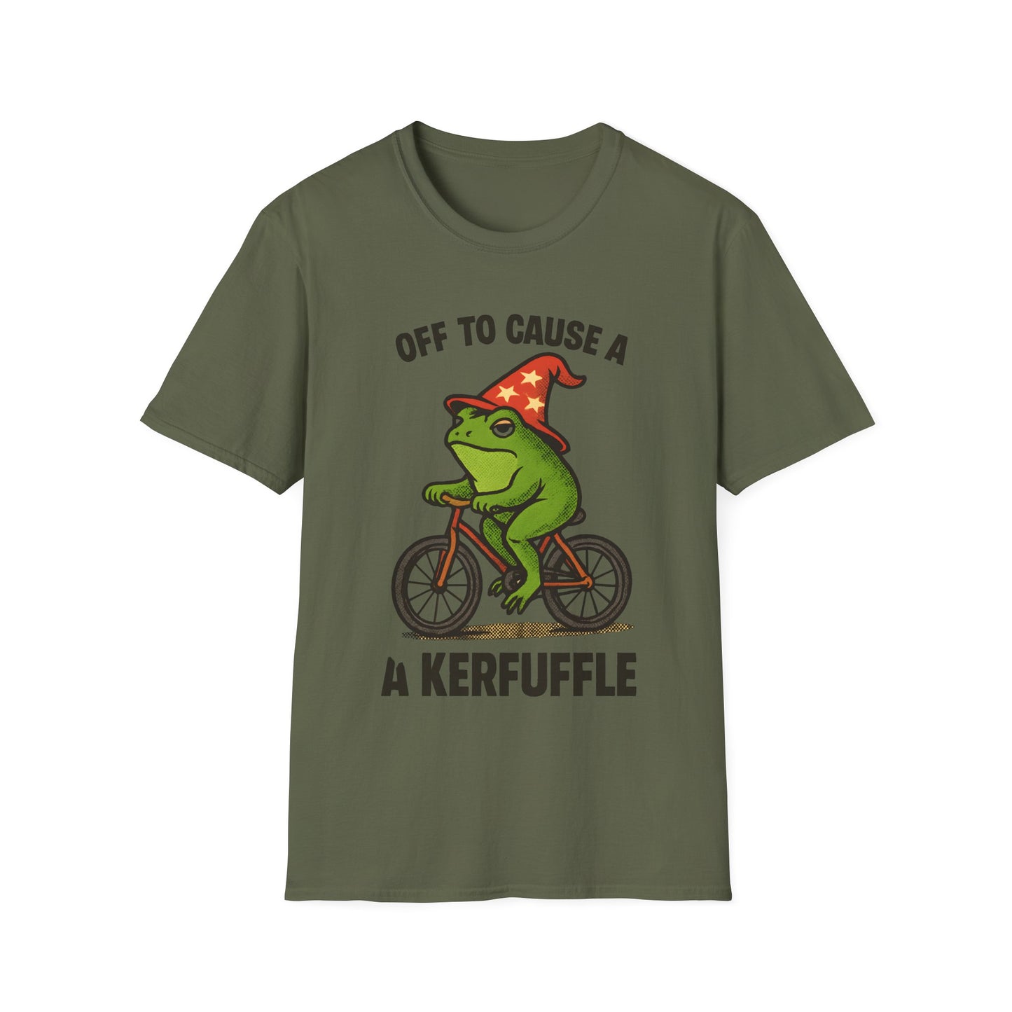Off to Cause a Kerfluffle Frog on Bicycle T Shirt