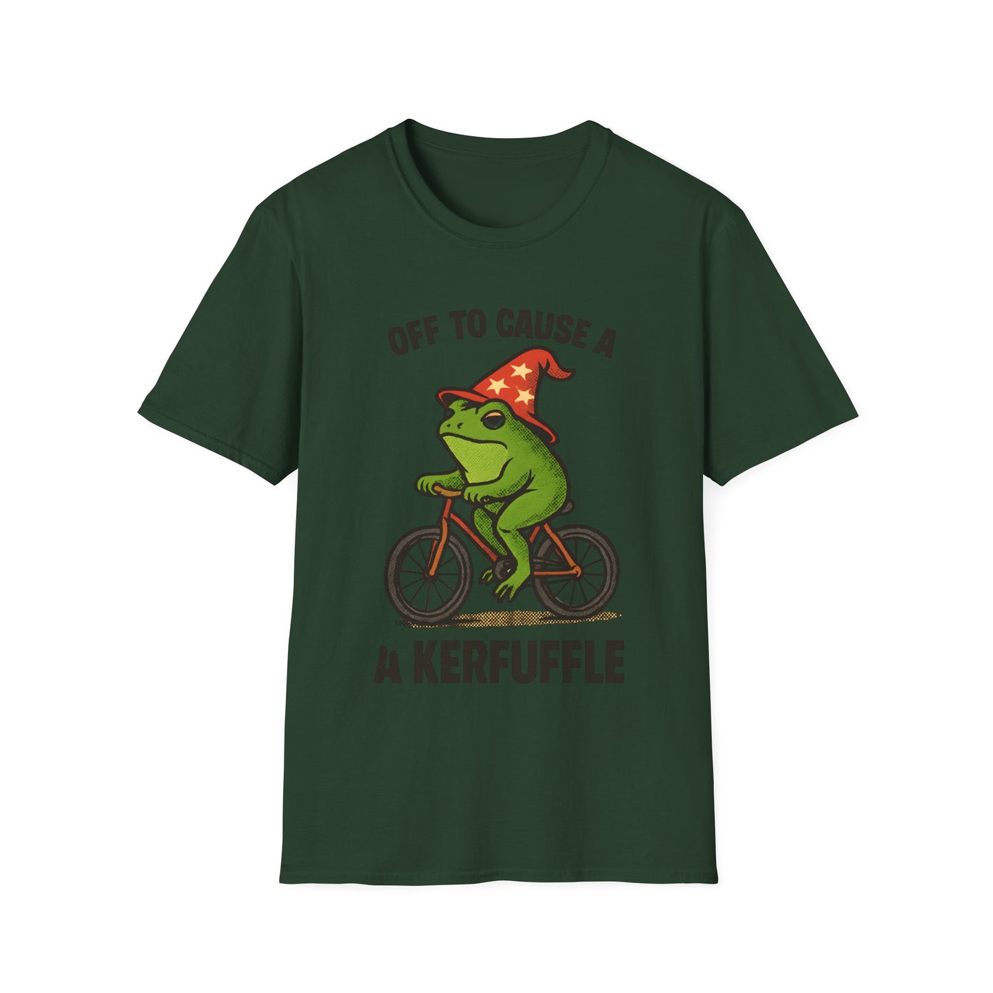 Off to Cause a Kerfluffle Frog on Bicycle T Shirt