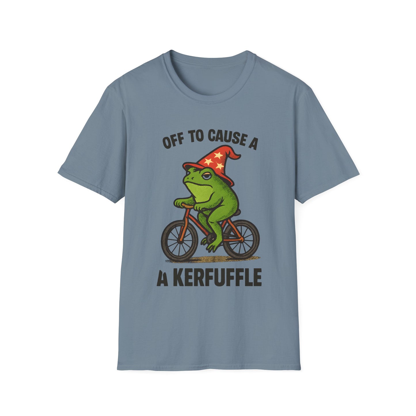 Off to Cause a Kerfluffle Frog on Bicycle T Shirt