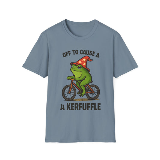 Off to Cause a Kerfluffle Frog on Bicycle T Shirt