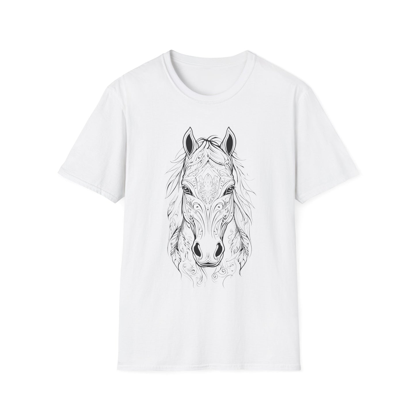 Mandela Frontal View of Feathery Horse Head T Shirt