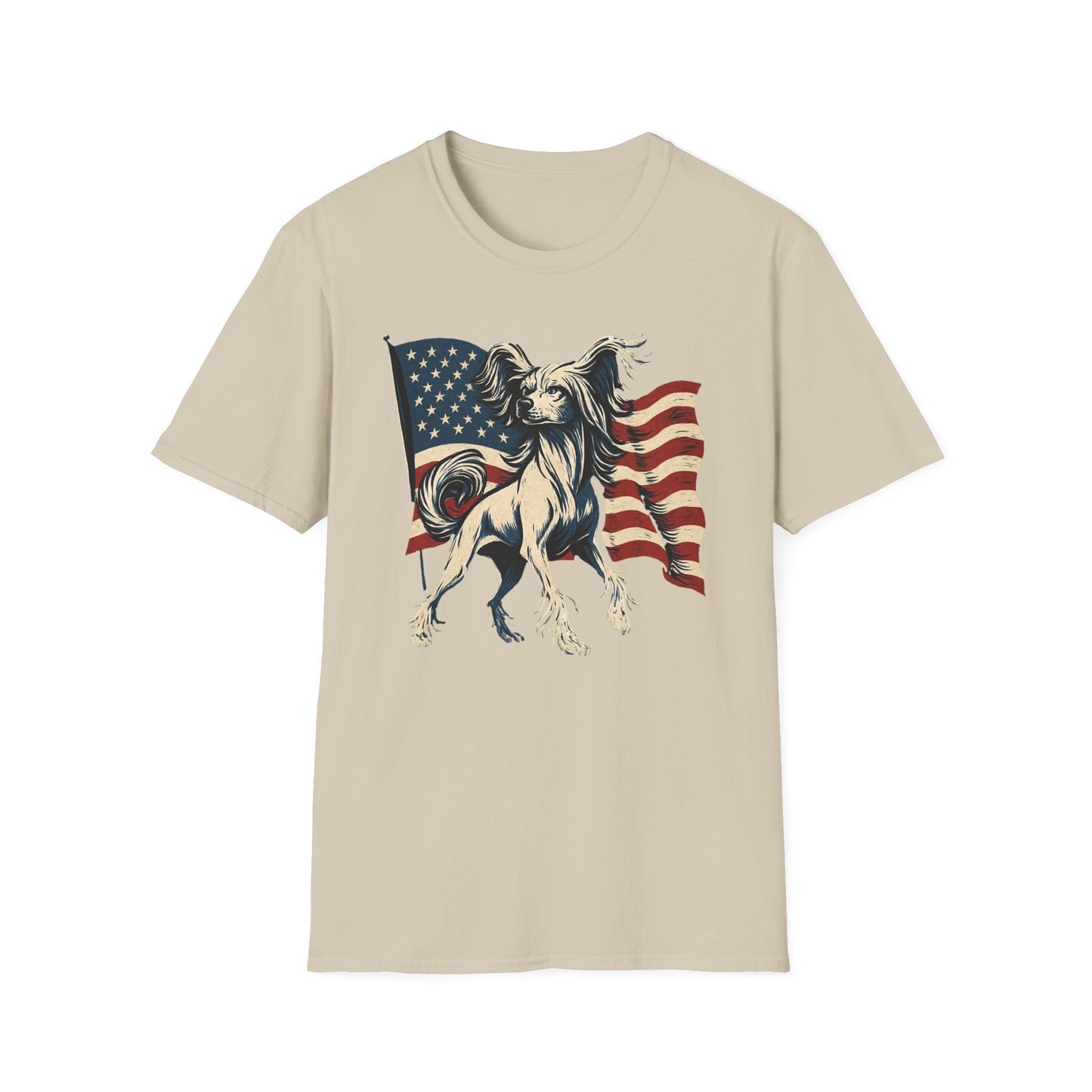 Patriotic Chinese Crested Dog With American Flag T Shirt