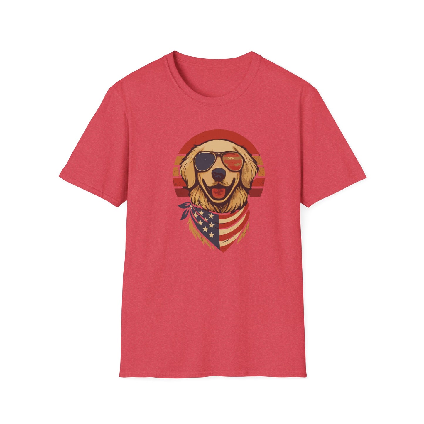 Patriotic Golden Retriever With Red White and Blue Bandana Grunge Look T Shirt