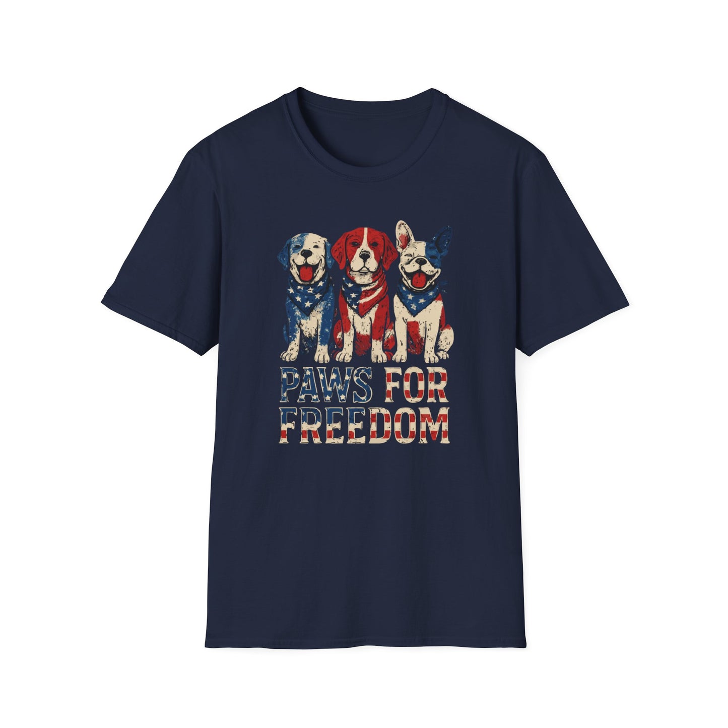 Paws For Freedom Red White And Blue Grunge Look With Happy Dogs T Shirt