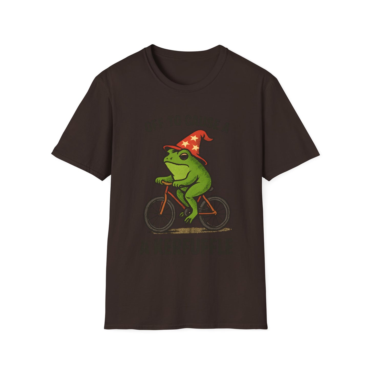 Off to Cause a Kerfluffle Frog on Bicycle T Shirt