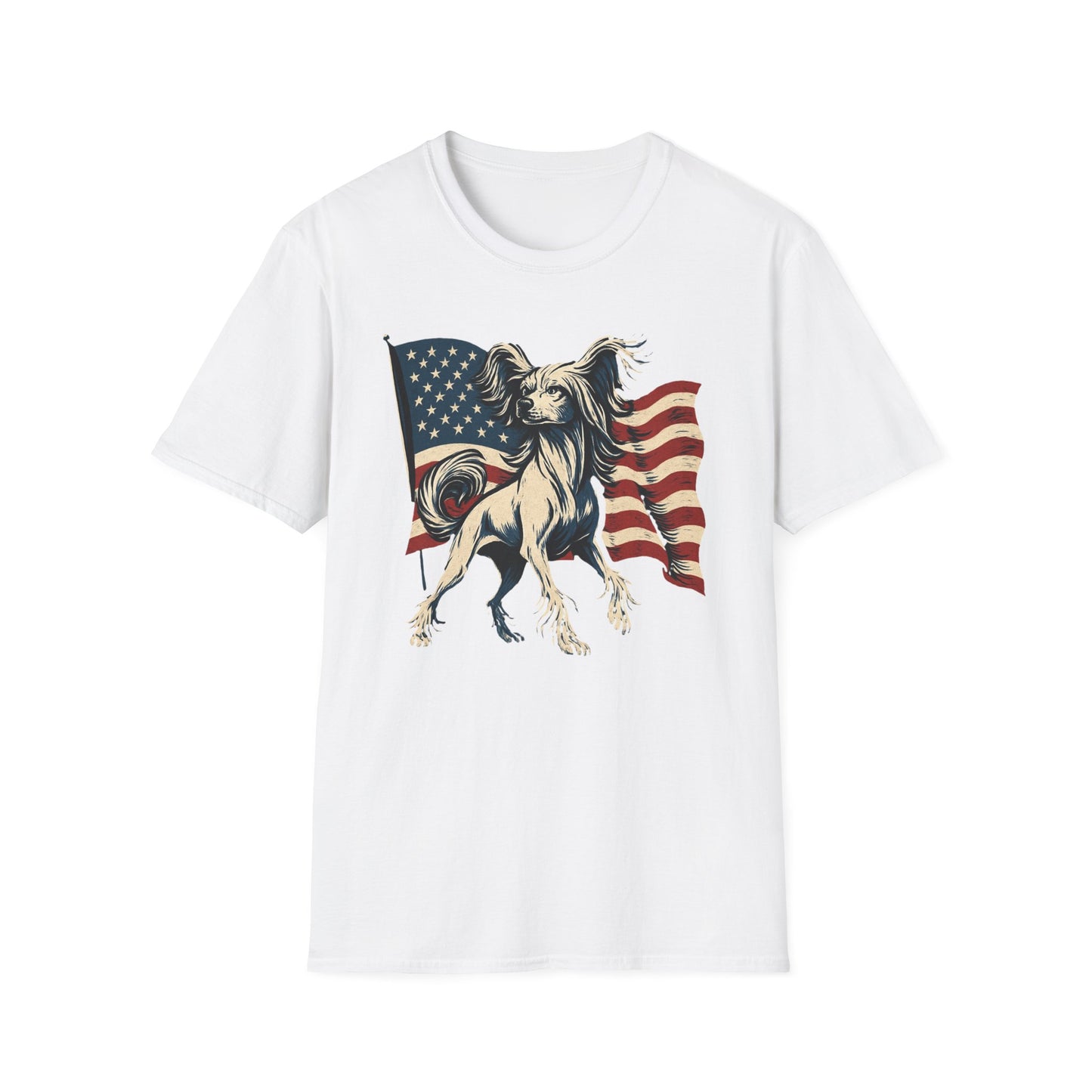 Patriotic Chinese Crested Dog With American Flag T Shirt