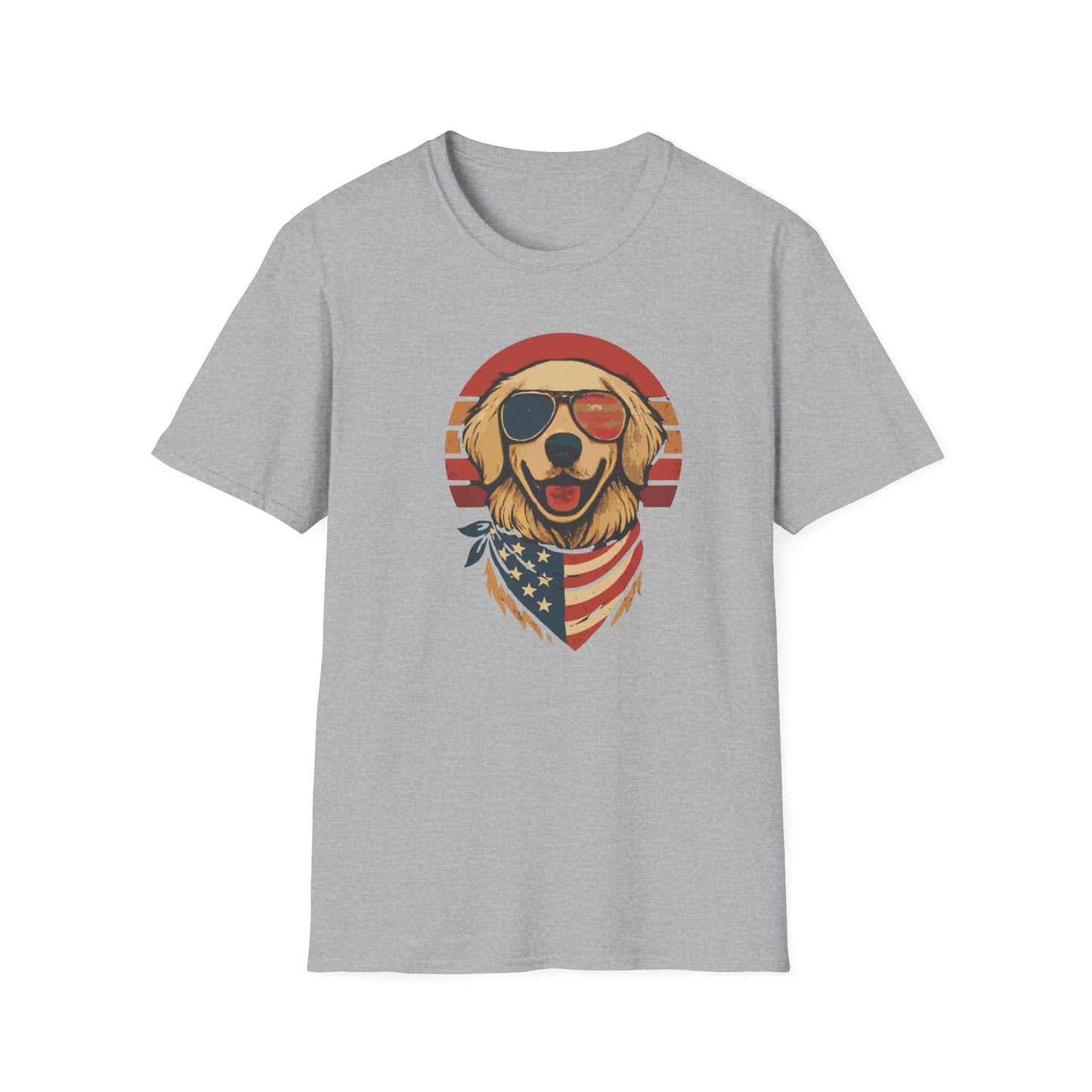 Patriotic Golden Retriever With Red White and Blue Bandana Grunge Look T Shirt