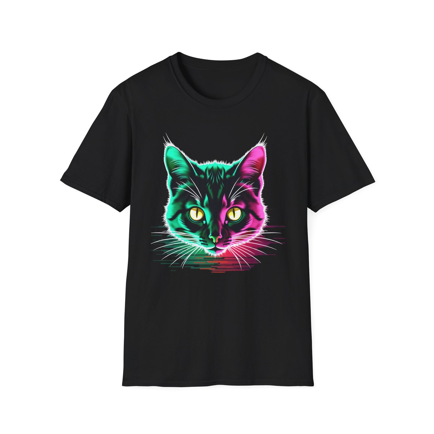 Domestic Short Hair Neon Colored Cat Head T Shirt