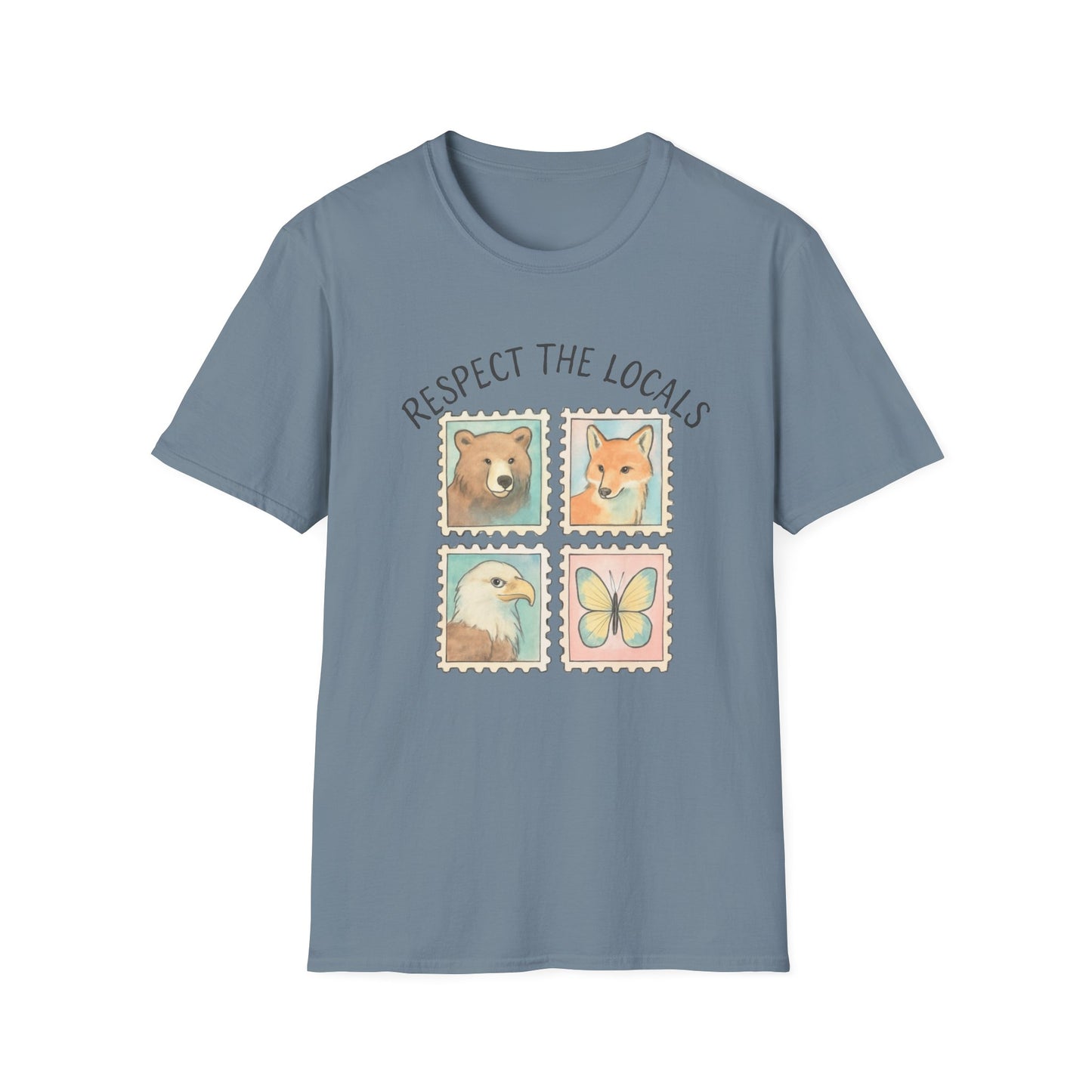 Respect the Locals, Bear, Fox, Eagle and Butterfly Stamp T Shirt