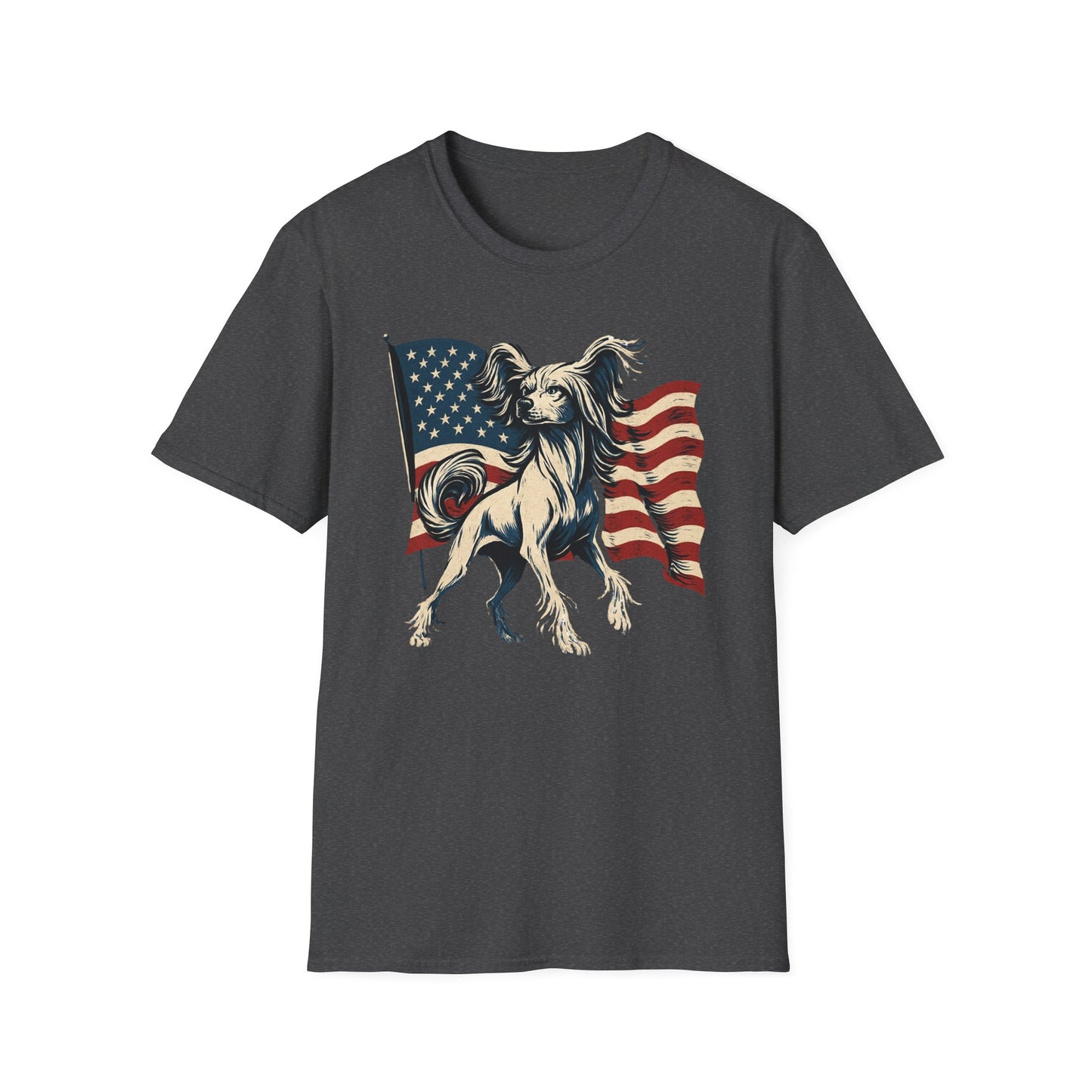 Patriotic Chinese Crested Dog With American Flag T Shirt