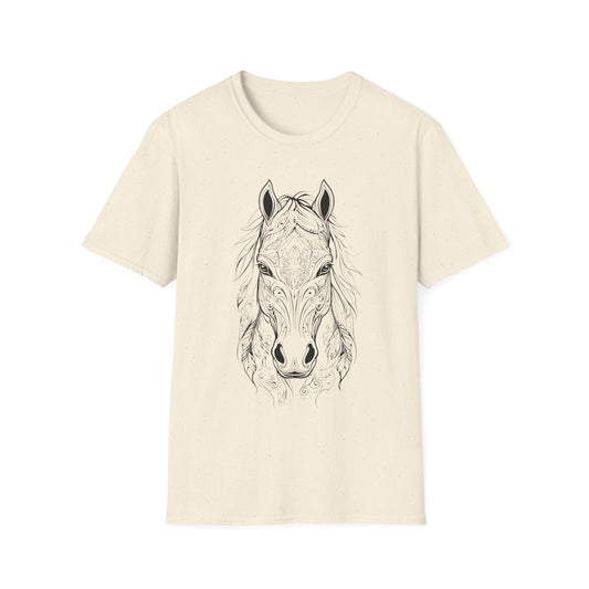 Mandela Frontal View of Feathery Horse Head T Shirt