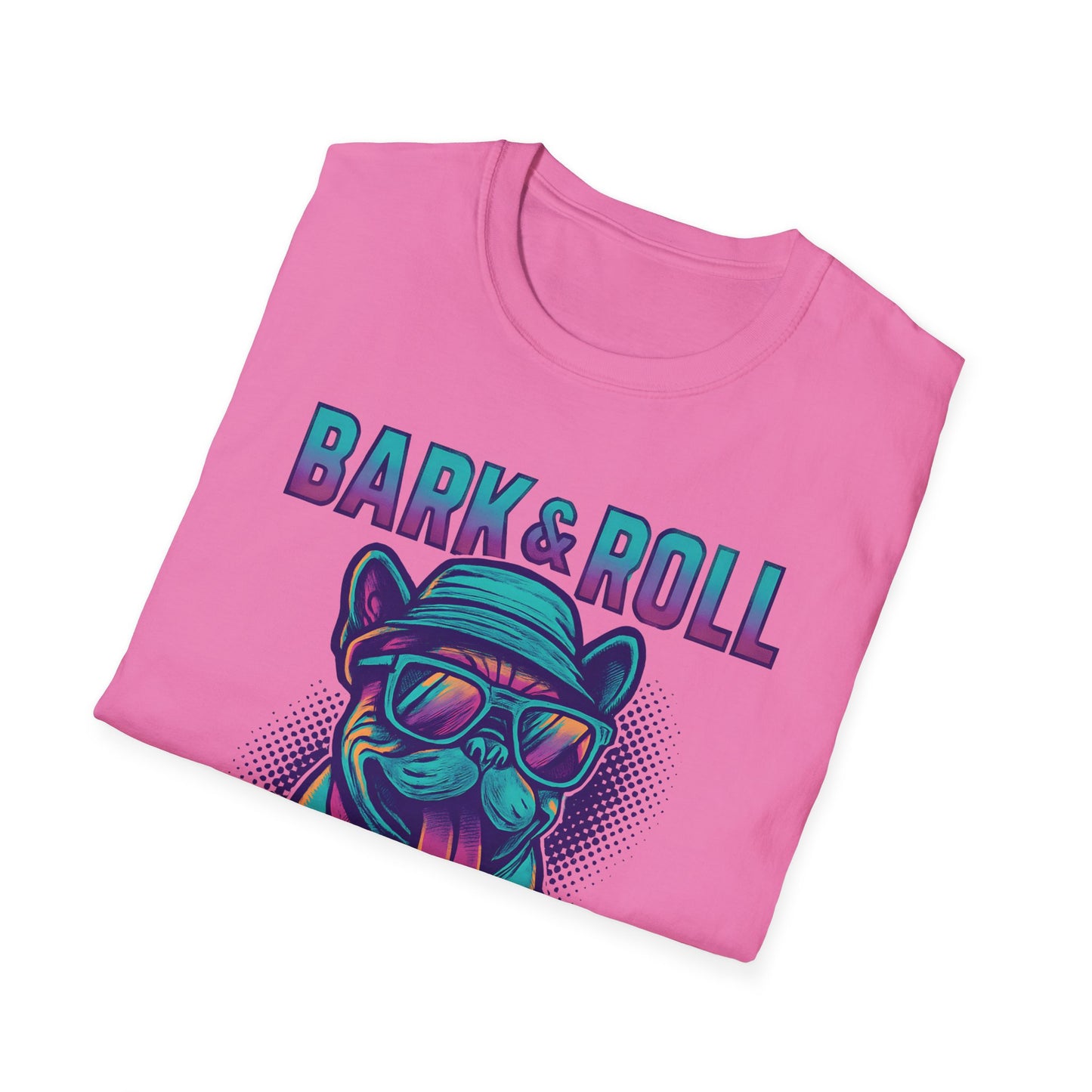 Bark and Roll Vivid Colored French Bull Dog With Hat T Shirt