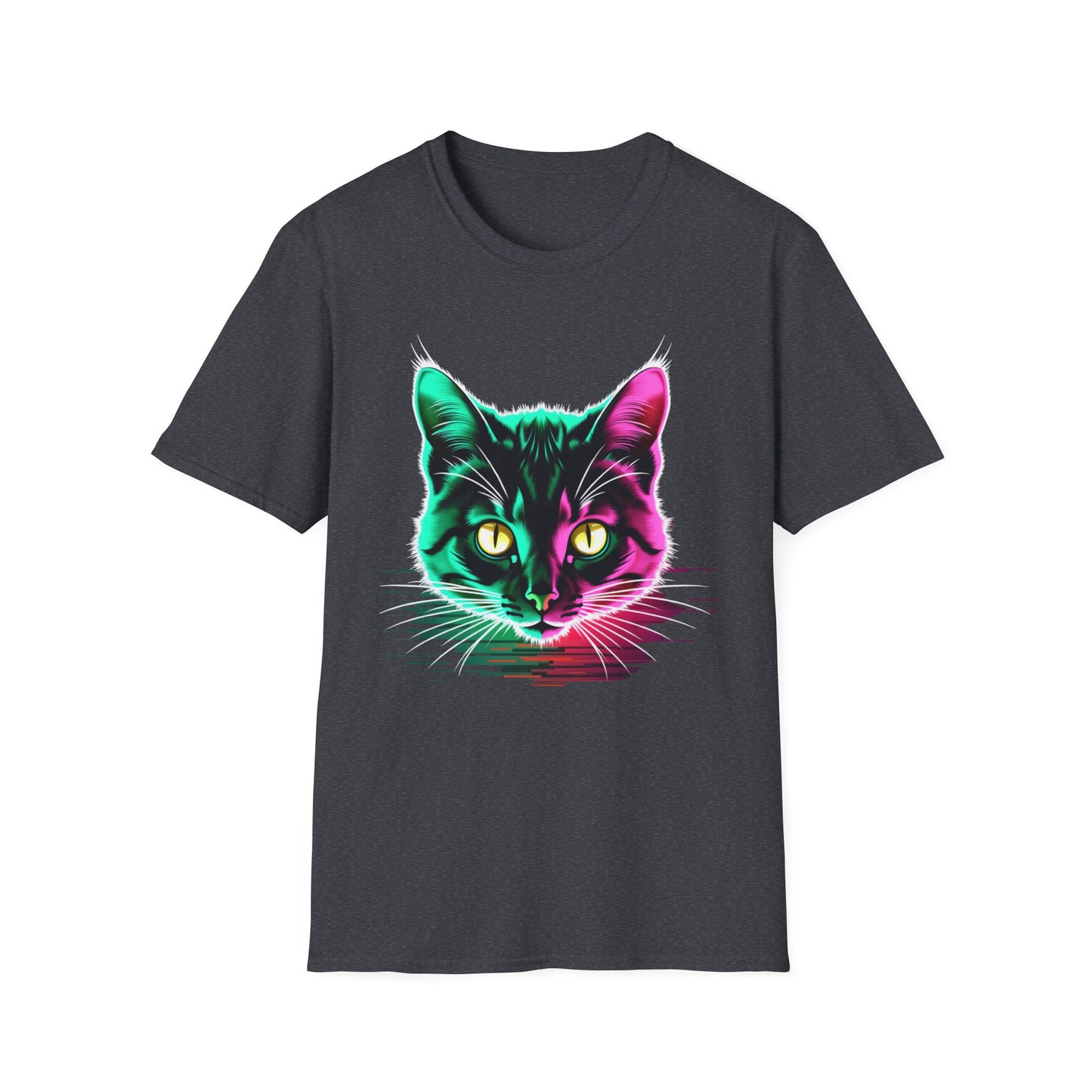 Domestic Short Hair Neon Colored Cat Head T Shirt