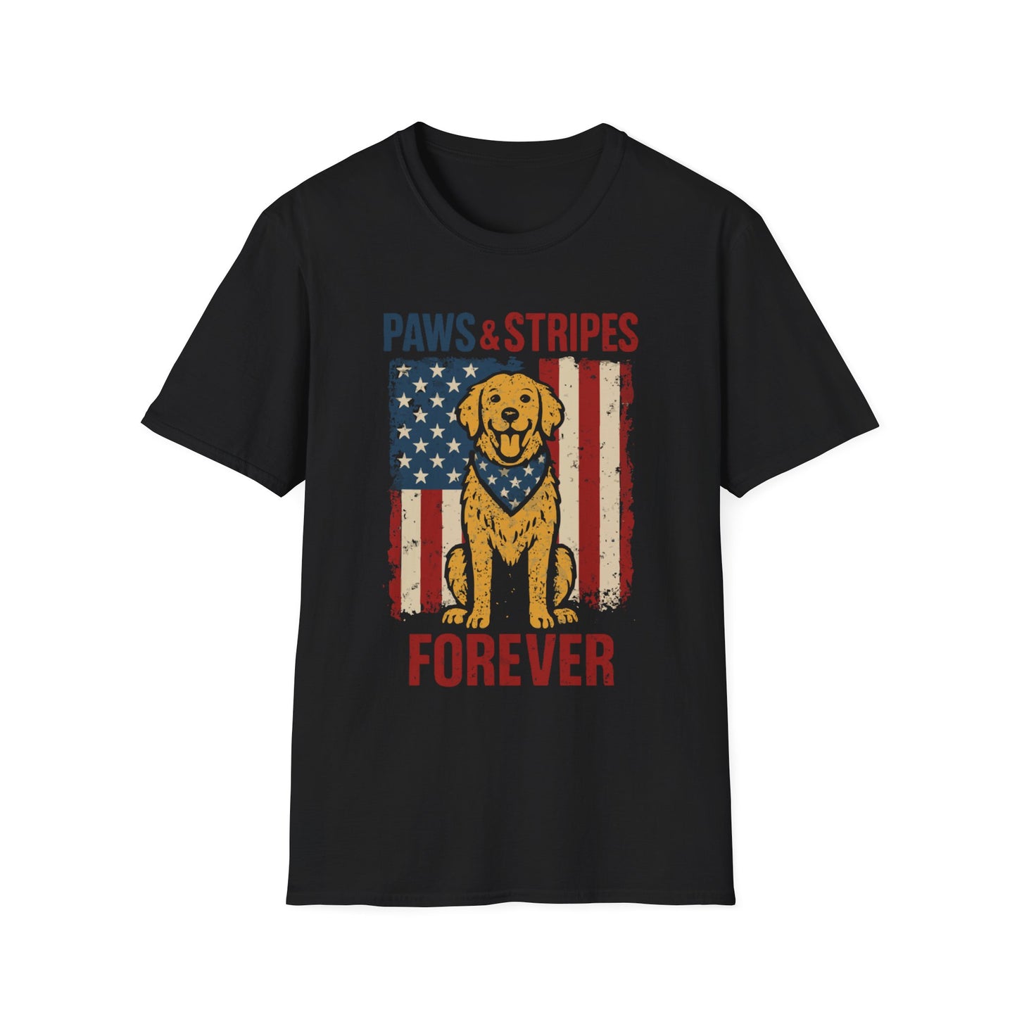 Paws and Stripes Forever  American Flag Grunge Look With Golden Retriever T Shirt