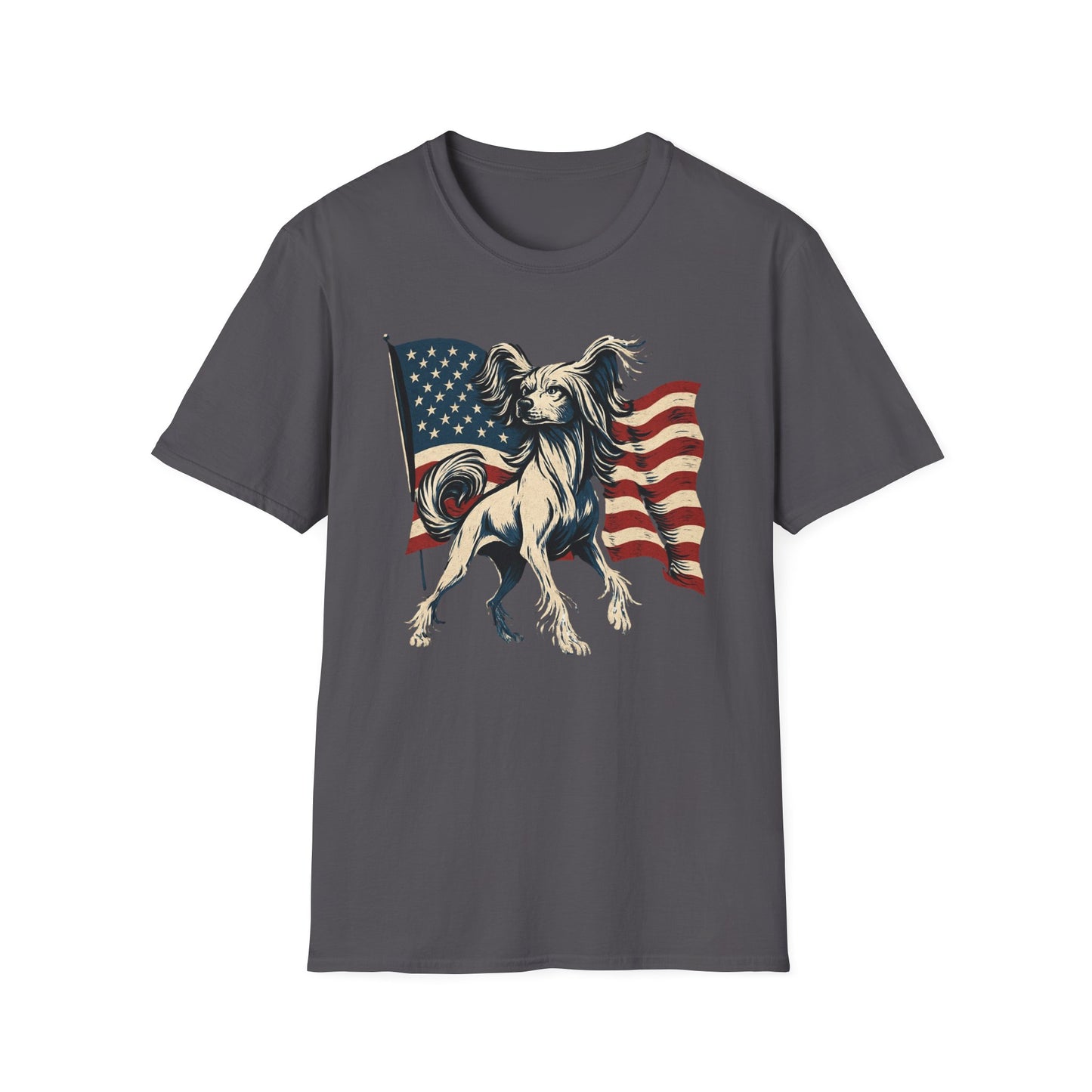 Patriotic Chinese Crested Dog With American Flag T Shirt