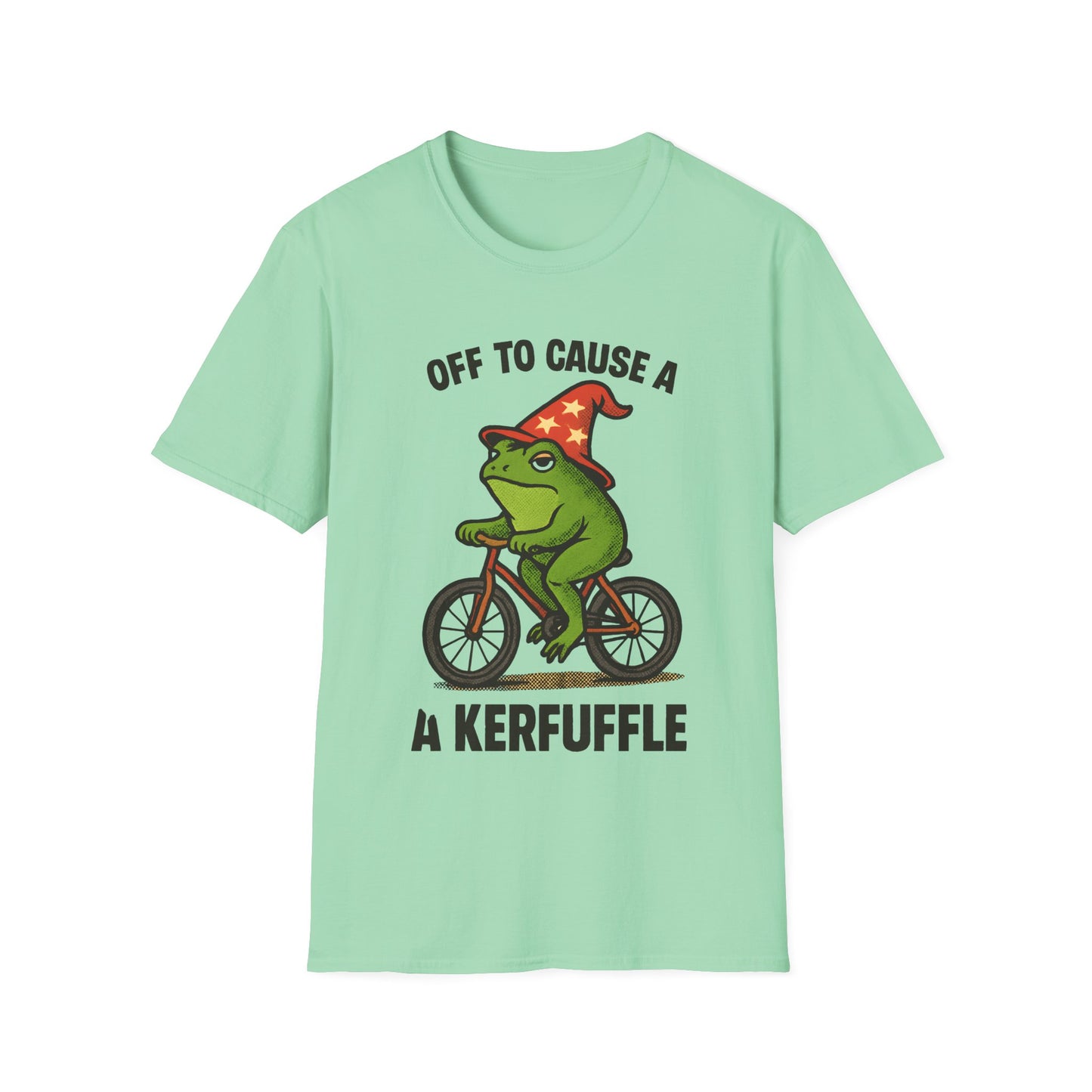 Off to Cause a Kerfluffle Frog on Bicycle T Shirt